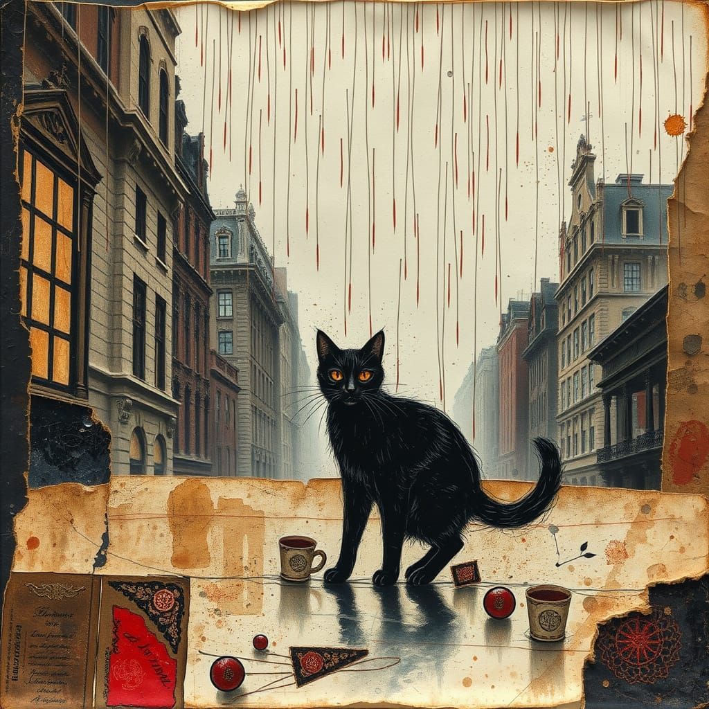 Whimsical City Cat in a World of Liminal Space