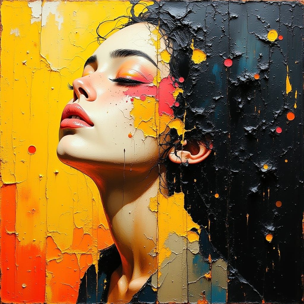 Vibrant Woman in Thick Impasto Painting