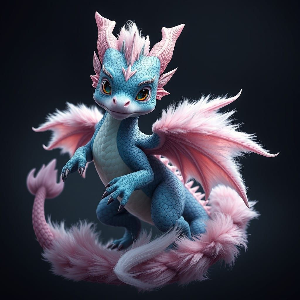 Whimsical Hybrid of Dragon, Mermaid, and Angel with Fluffy T...