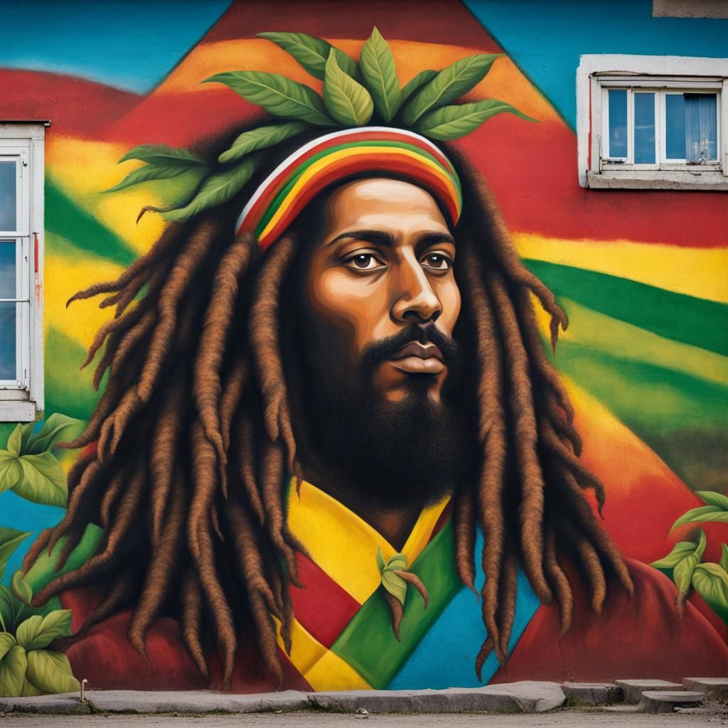 Rastafari Mural Close-up on House Wall