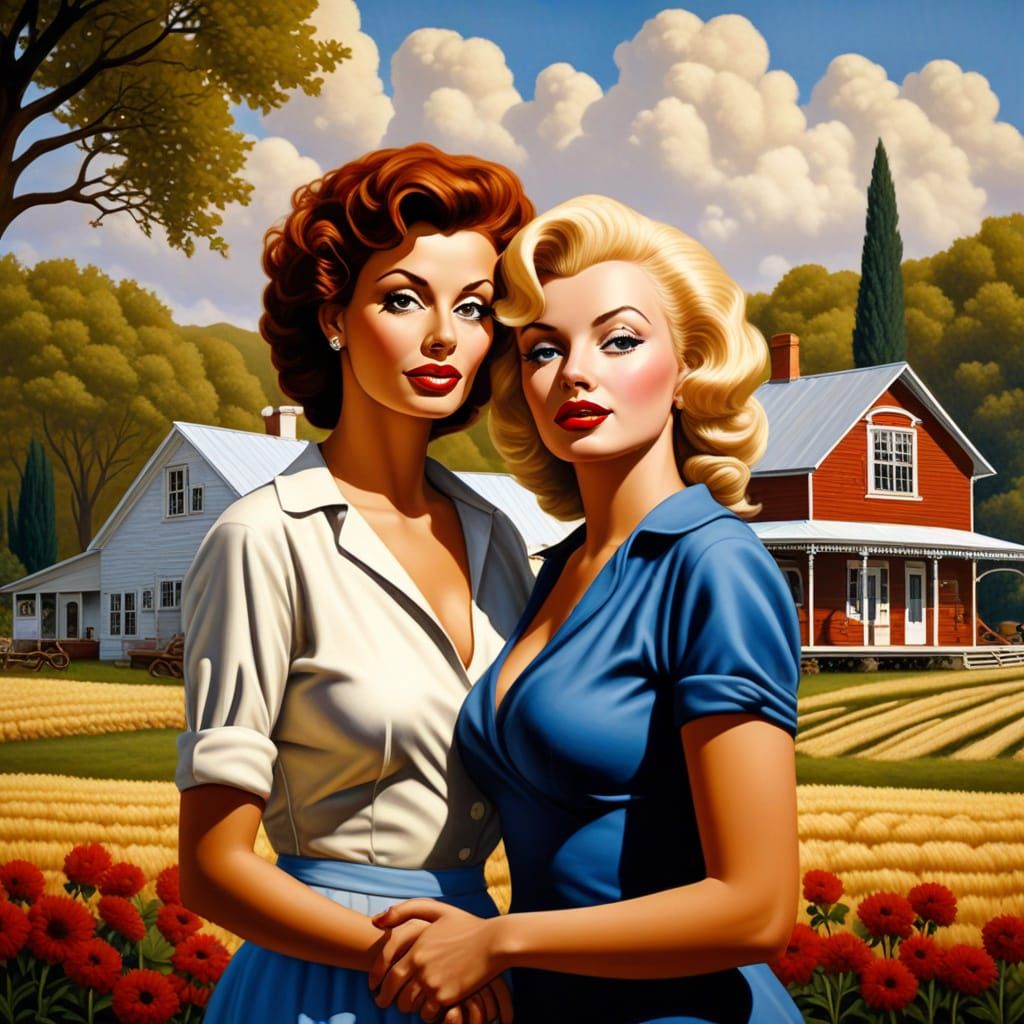 Sophia Loren and Marilyn Monroe in Regionalist Style