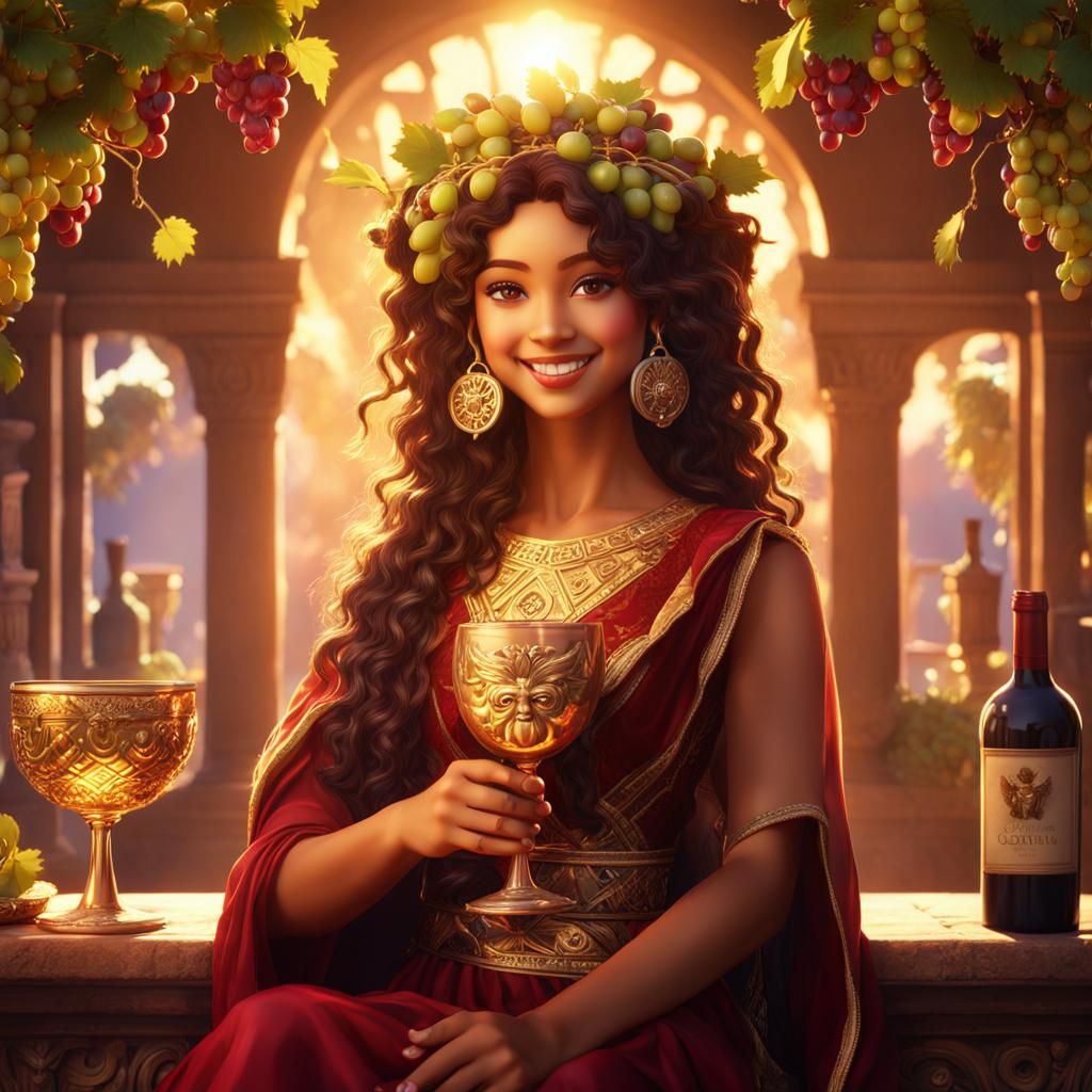 Wine Goddess in Vibrant Anime Style