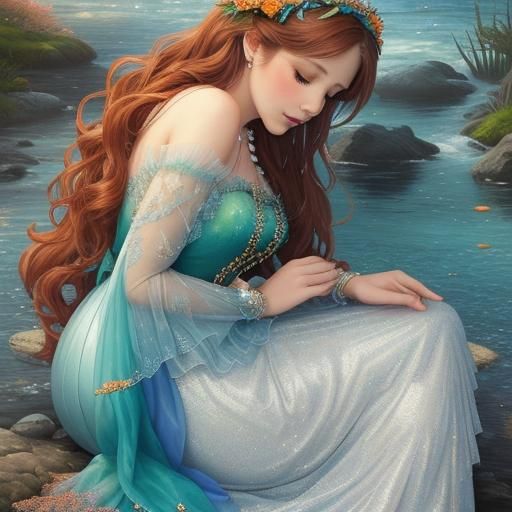 Mermaid Fairy Illustration in Whimsical Realist Style