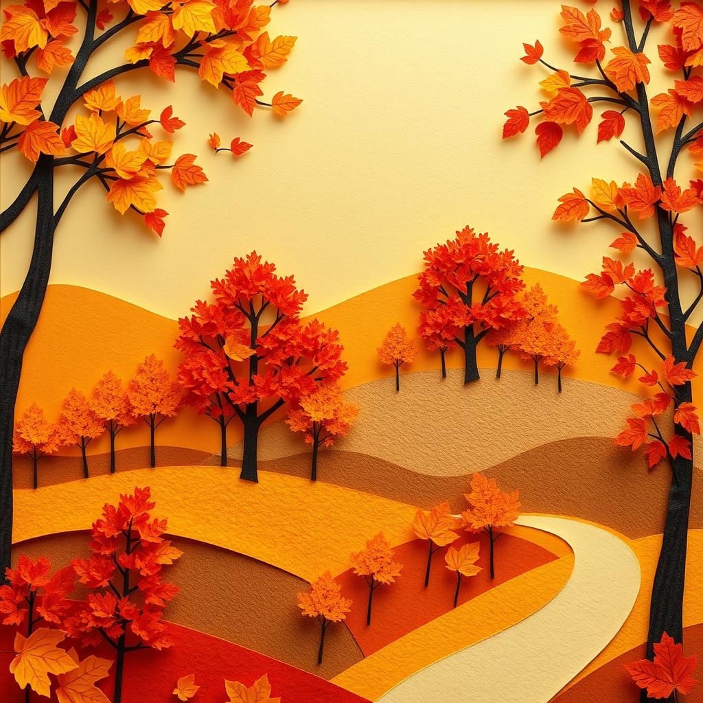 Autumn Landscape in 3D Paper Collage Art