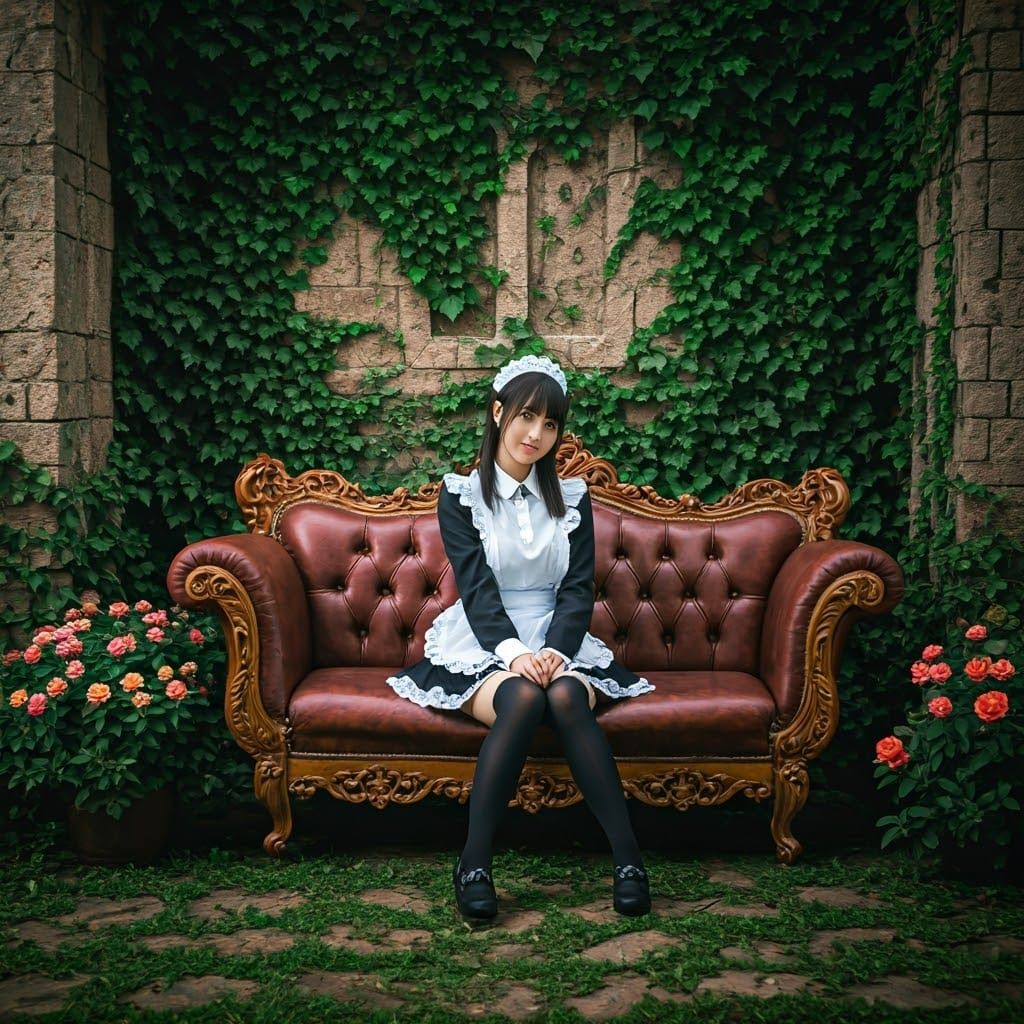 Cute Maid Enchants Medieval Garden