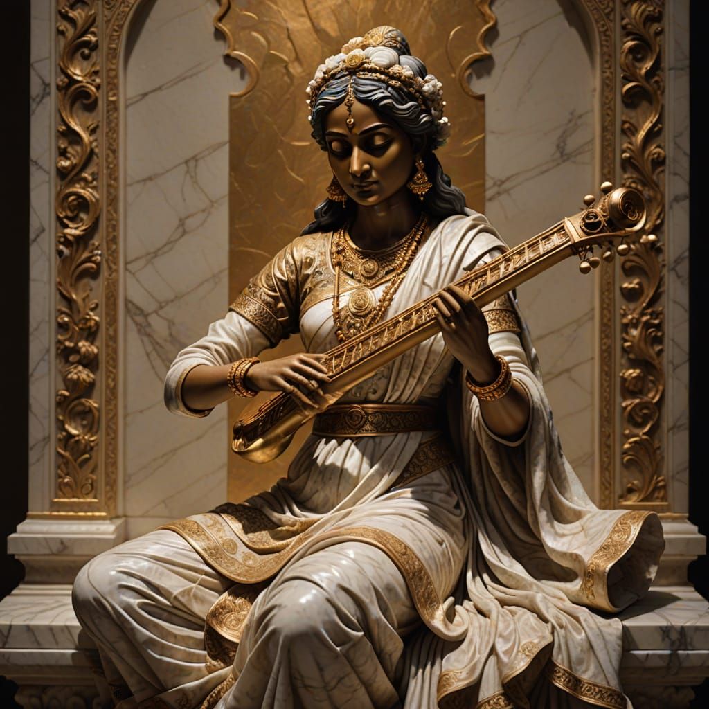 Baroque Marble Sculpture of Indian Musician