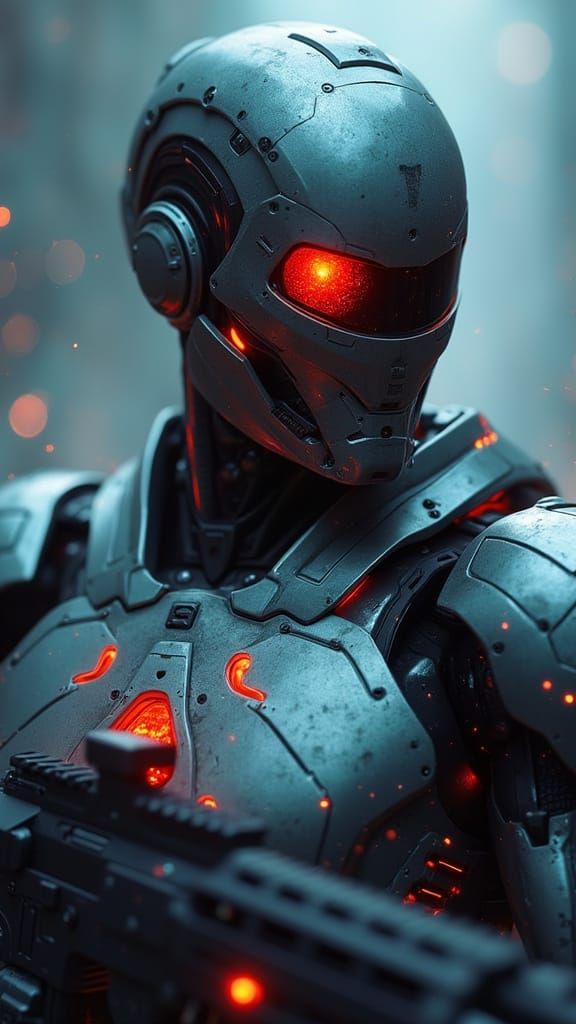 Cybernetic Soldier in Battle: Hyperrealistic 3D Art