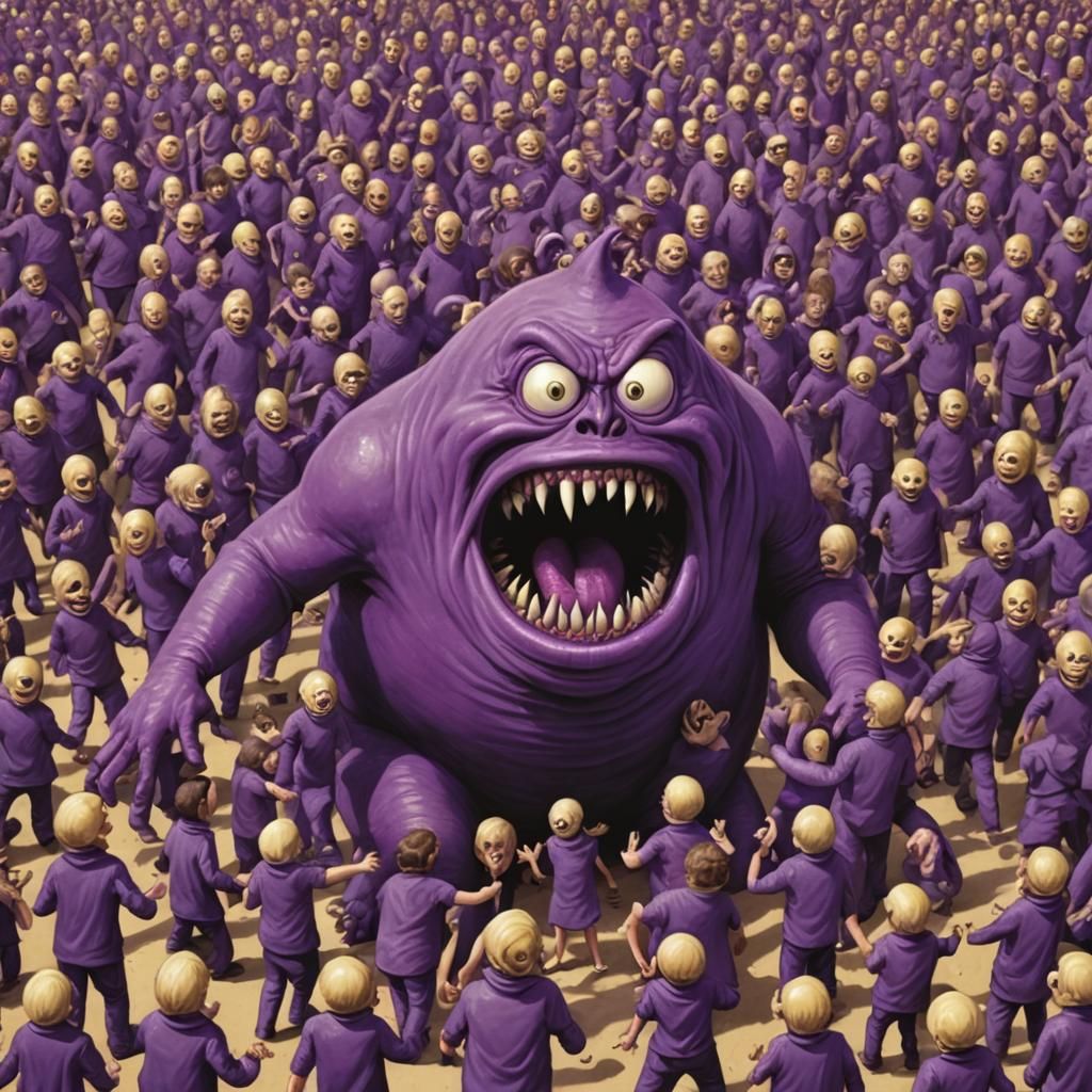 the purple people eater from the song eating a crowd of tiny people