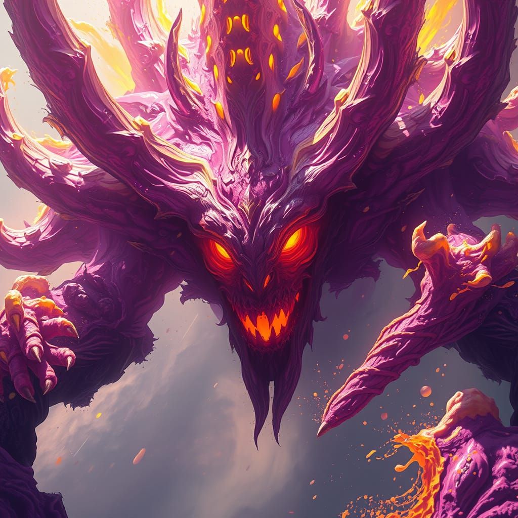 Dark Fantasy Masterpiece: Vibrant Sunny Monster in Abstract ...