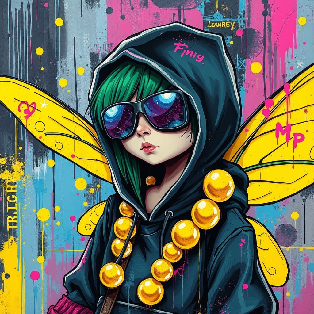 Gangster Fairy in Psychedelic Graffiti Art Style