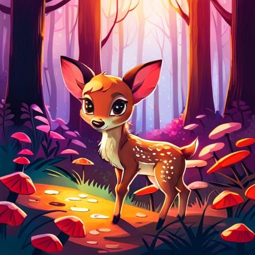 Fawn in Enchanted Forest, Volumetric Lighting