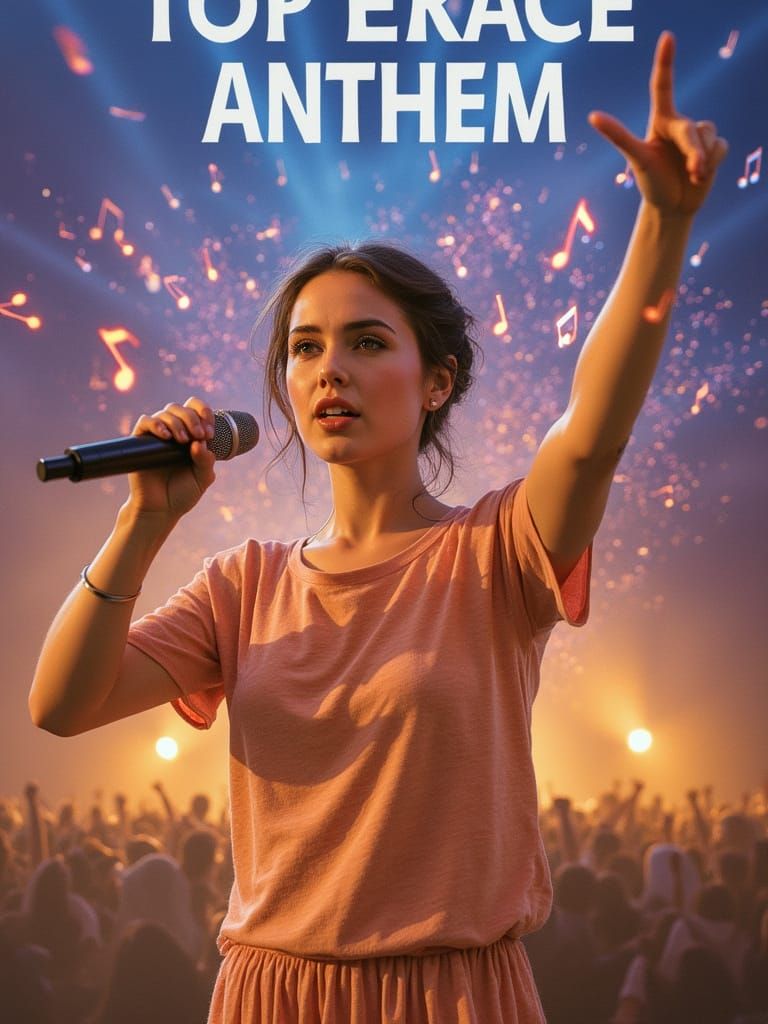 Singer Lost In Music With Swirling Colorful Notes