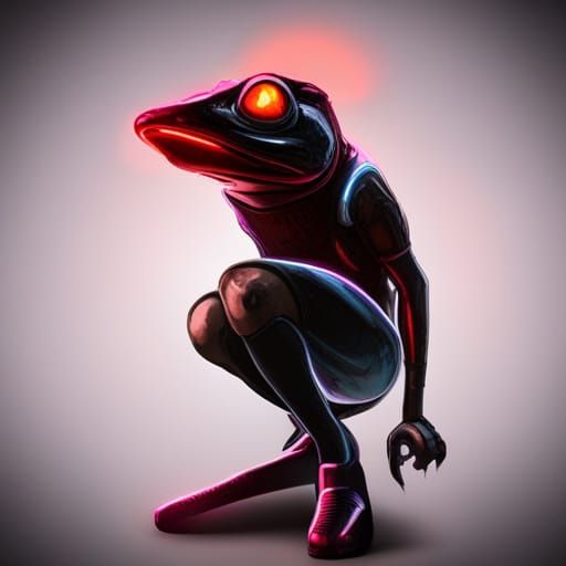 Cyberpunk Frog in Neon Cityscape
