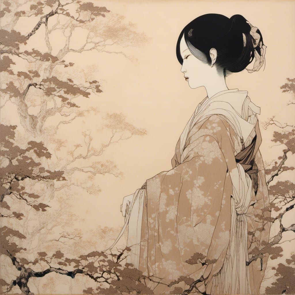 Elegant Portrait in Sepia, Cream and Pink