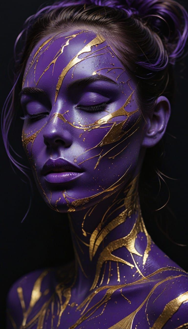 Modern Woman's Face in Vibrant Purple and Gold