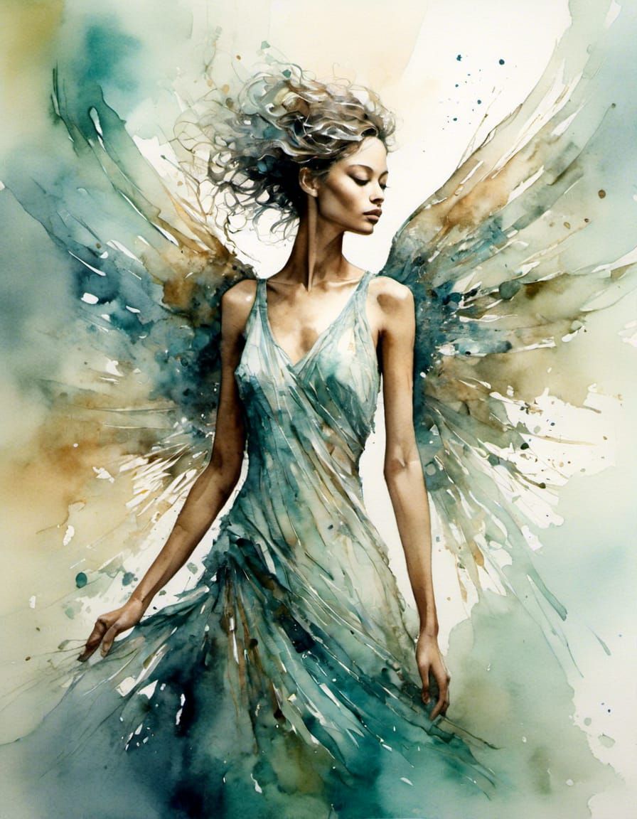 Ethereal Sculpture with Delicate Wings in Neoimpressionist S...