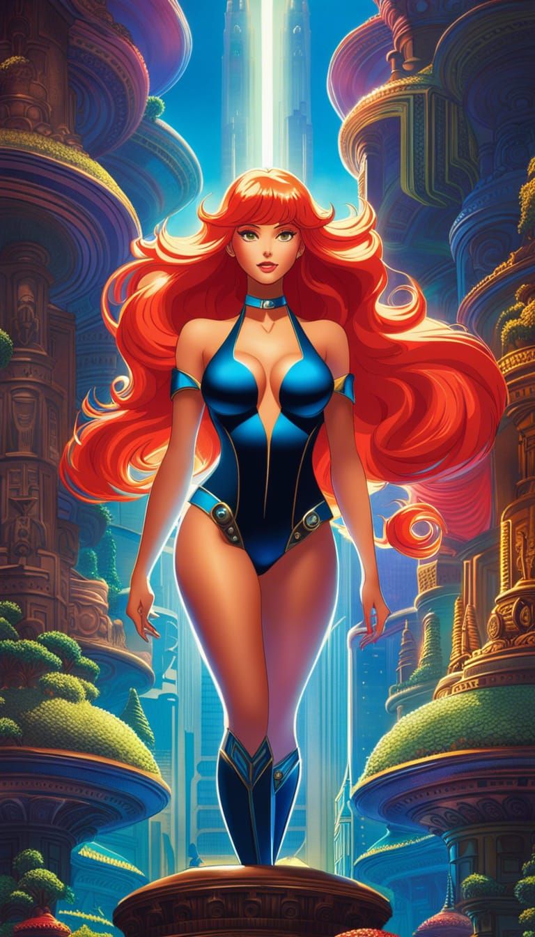 Anime Bodybuilder Flies Over Island in Space