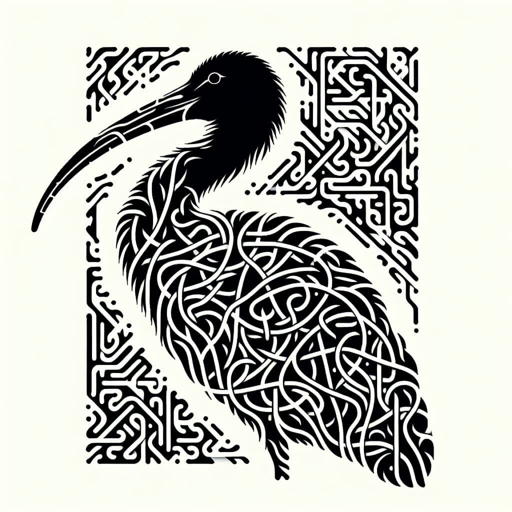 Ibis Silhouette in Black and White Vector Art