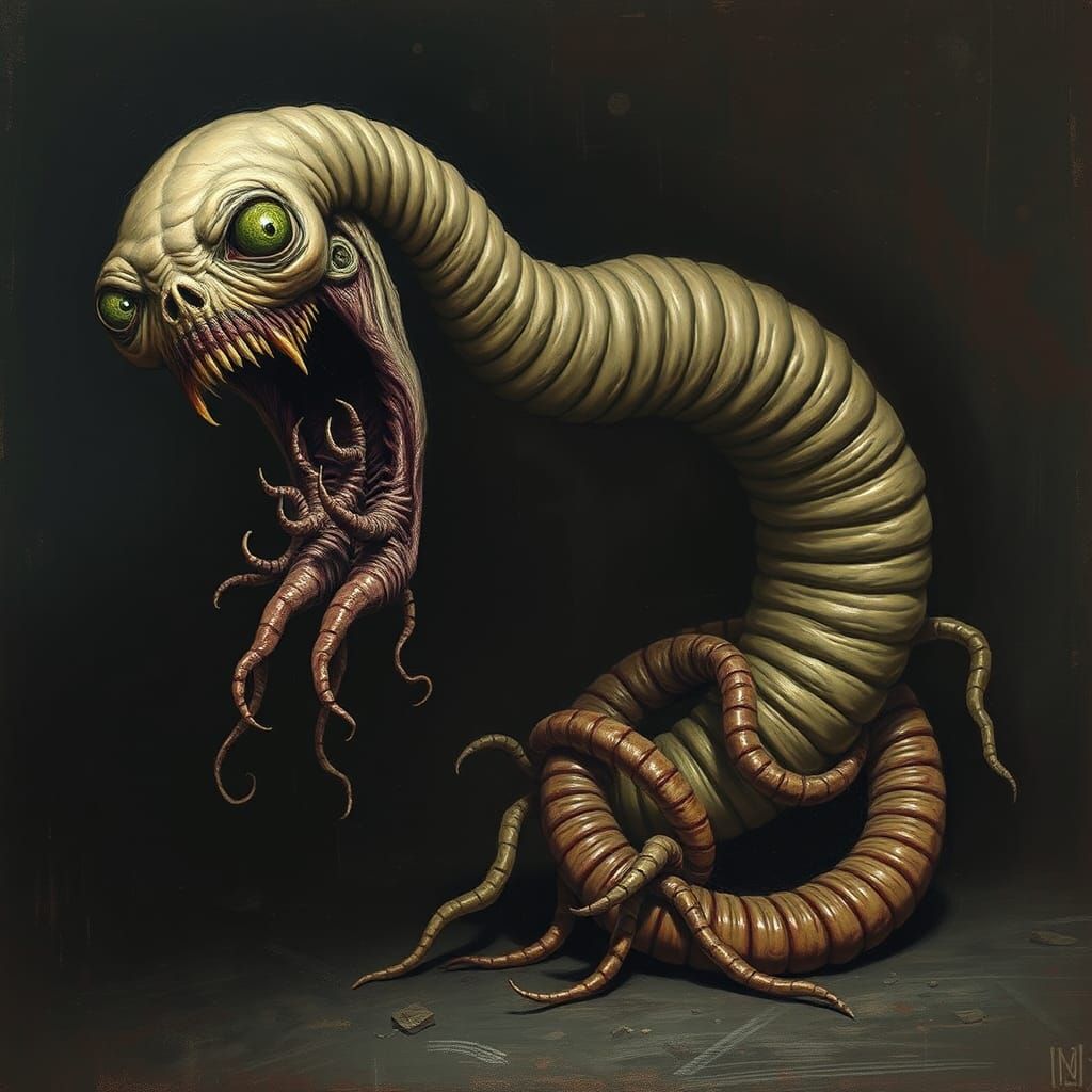 Nightmarish Worm Creature in Surrealist Style