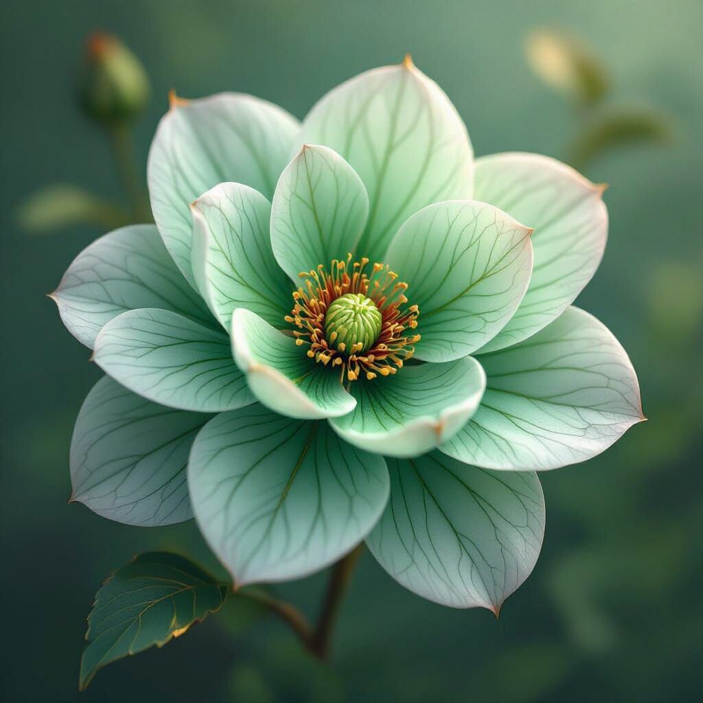 Translucent Emerald Flower with Gold Veins