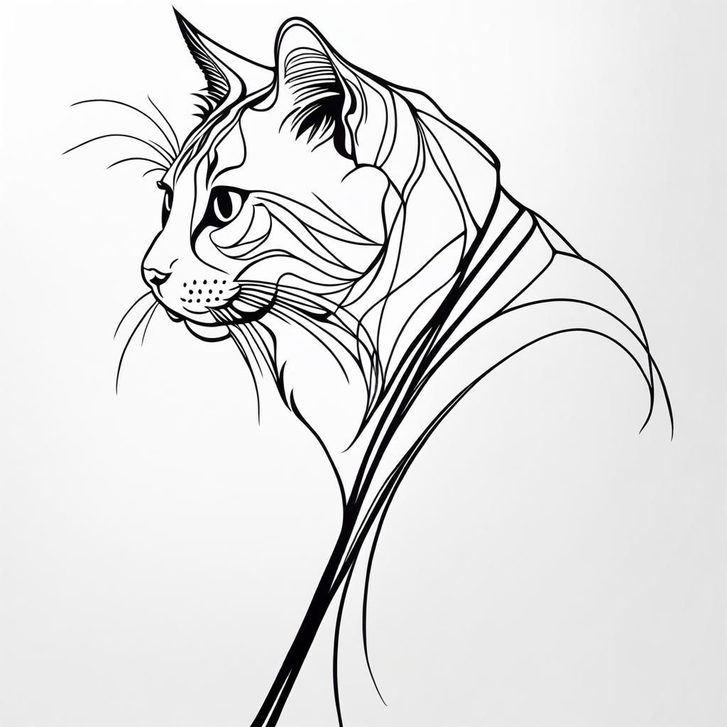 Minimalist Single Line Cat Drawing