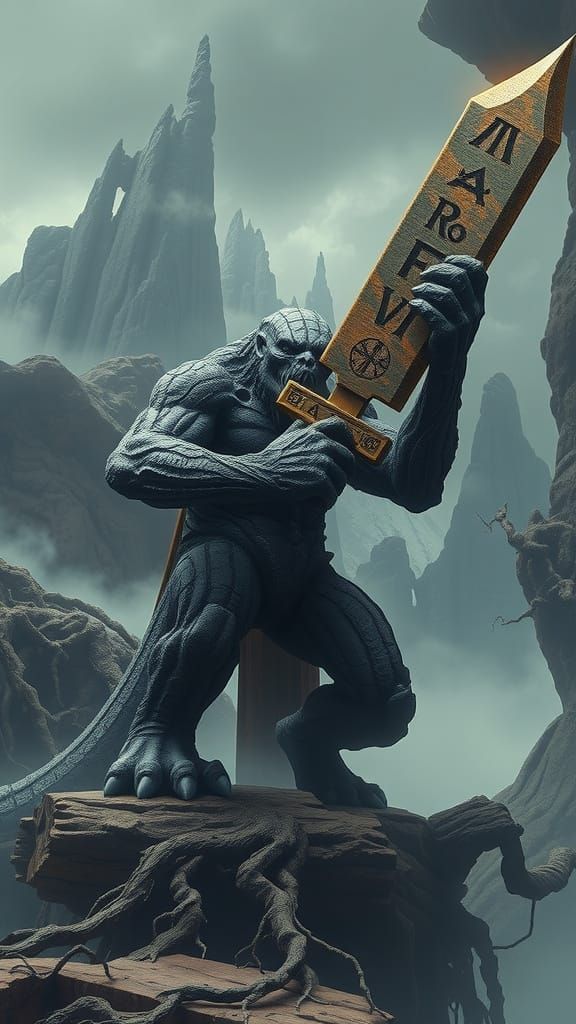 Majestic Earth Elemental Wields Ancient Stone Sword in Reali...