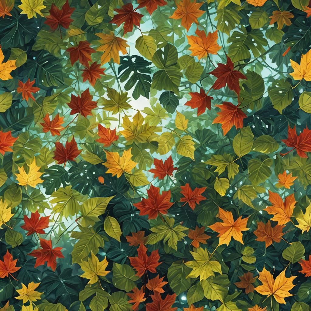 Hyperrealistic Summer Leaves: Fading Memories in Splash Art