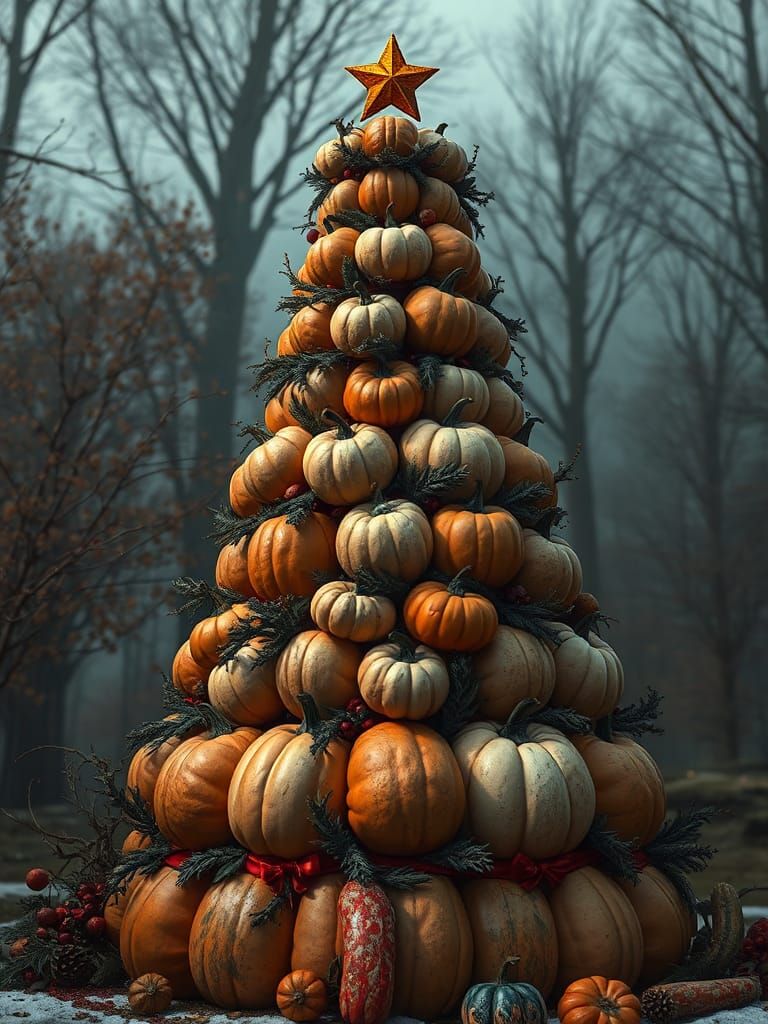 Pumpkin Christmas Tree: Digital Illustration in Fine Art Sty...