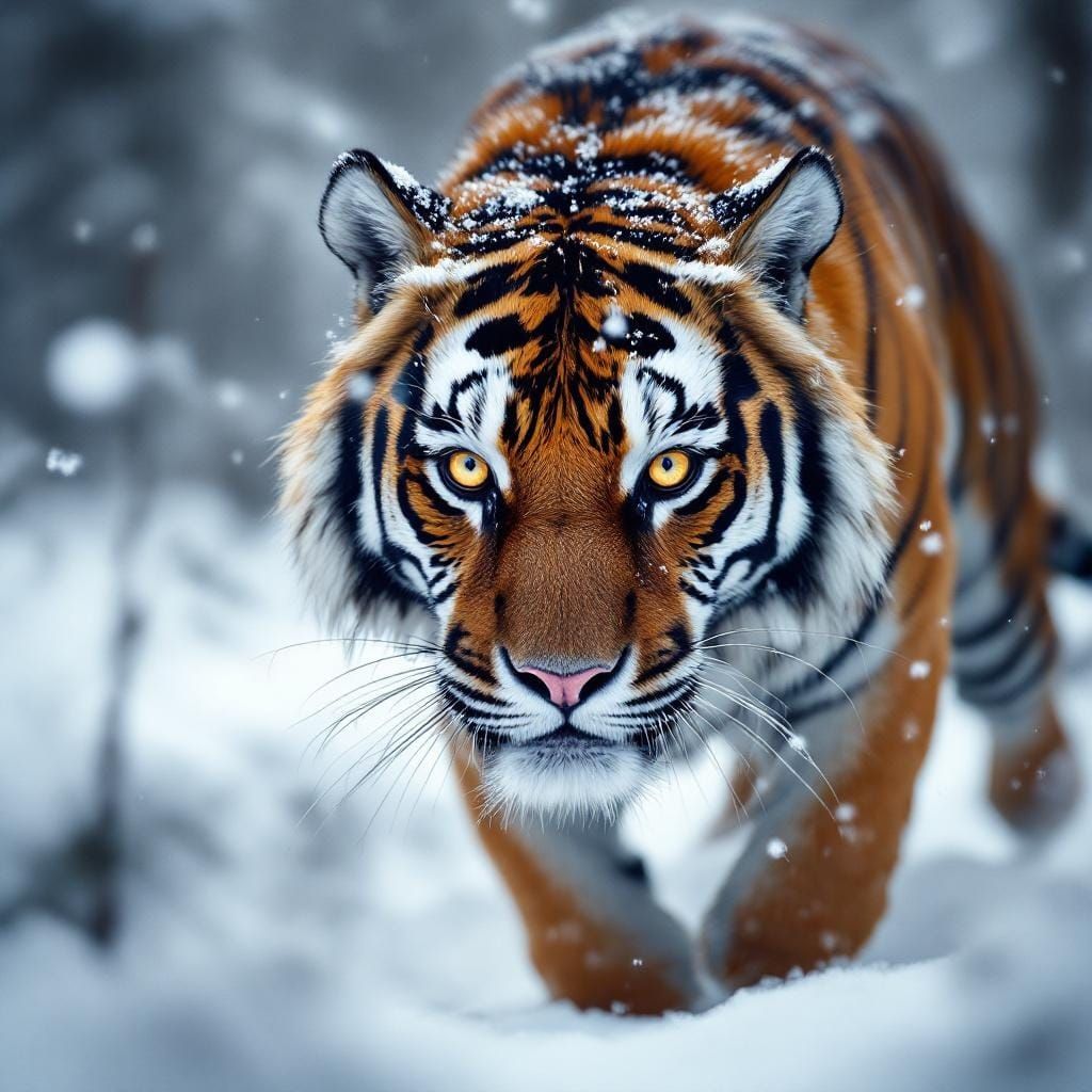 Siberian Tiger in Snowy Forest: Wildlife Photography