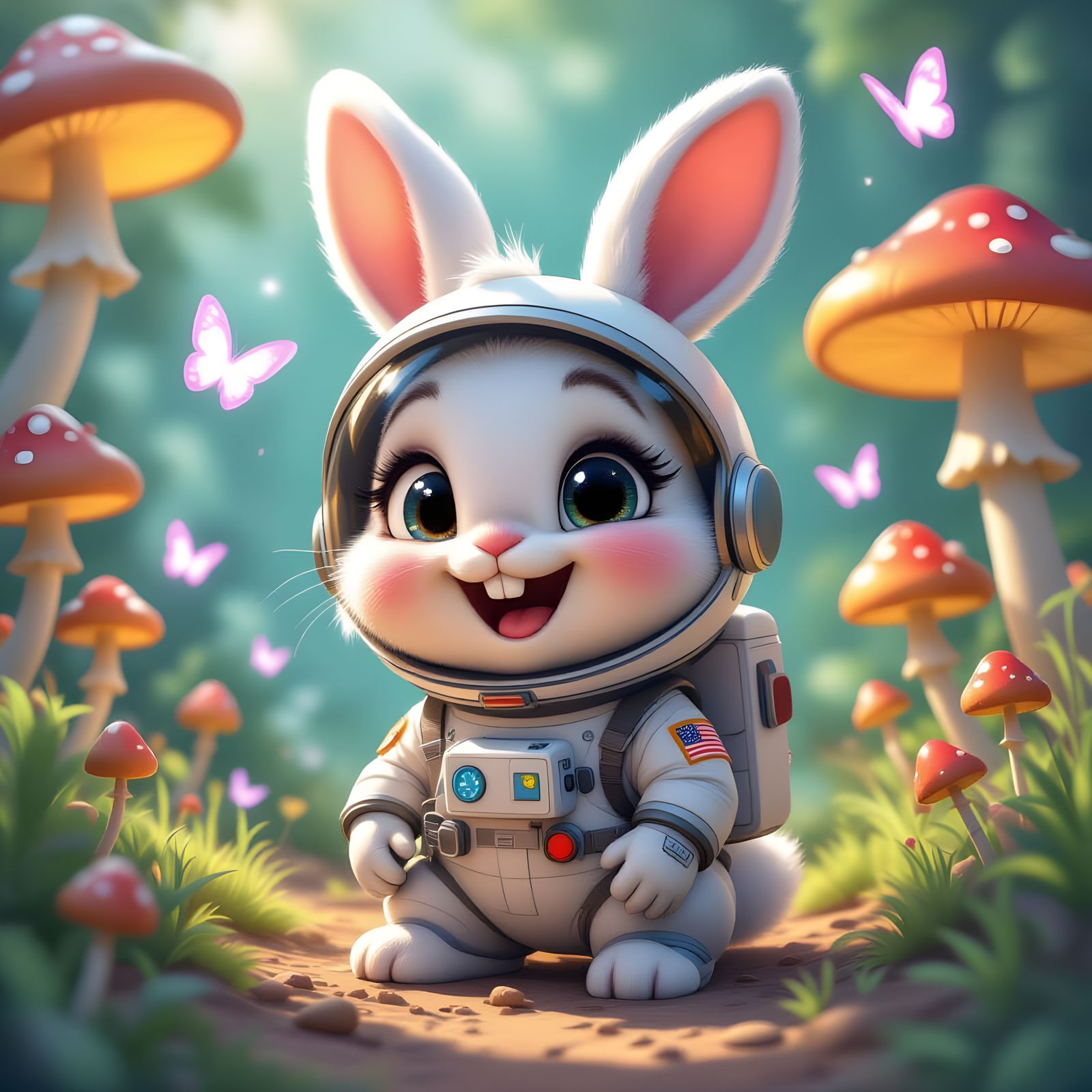 Pixar Bunny on Jupiter in Watercolor Style