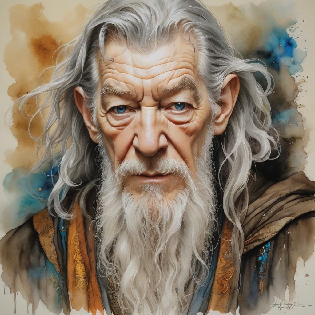 Gandalf Portrait in Alcohol Ink Style