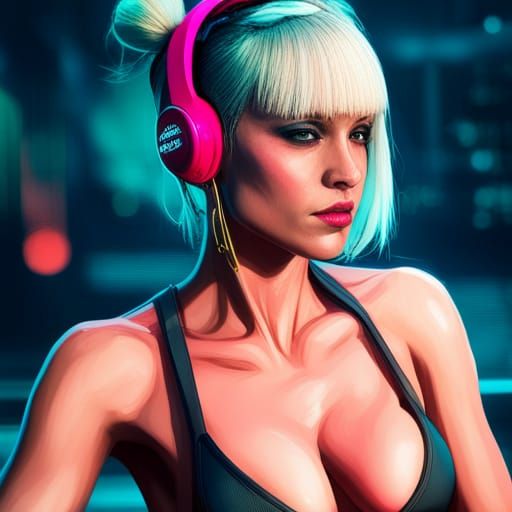 Blonde Woman in Pink: Cyberpunk Neon Portrait