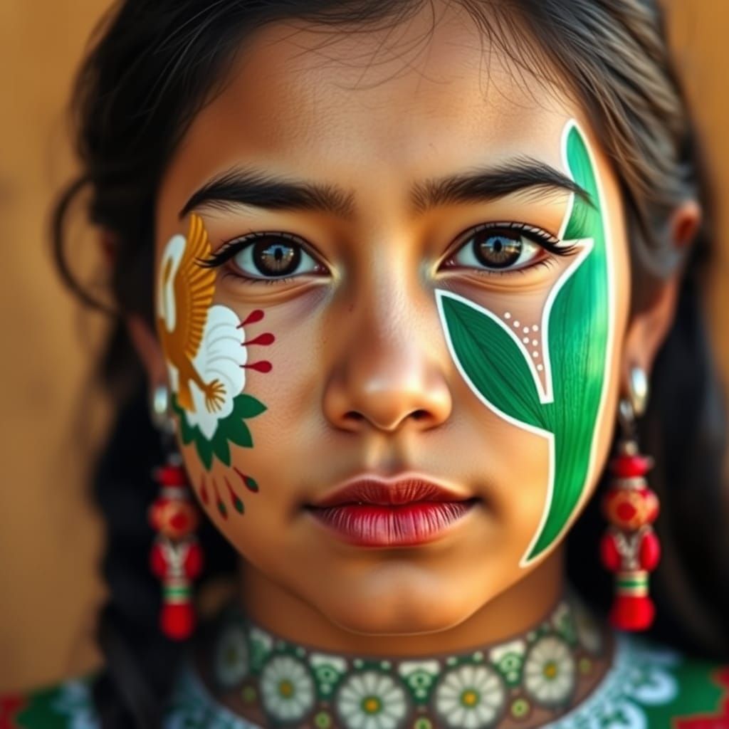 Mexican Woman Adorned with Papel Picado Patterns
