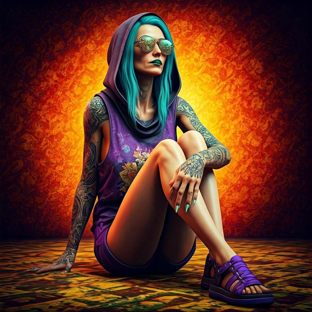 Futuristic Woman with Mirror Glasses in Punk Goth Art