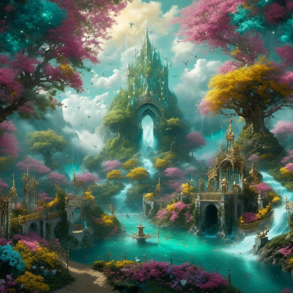 Enchanted Fairyland Kingdom with Unicorns and Dragons