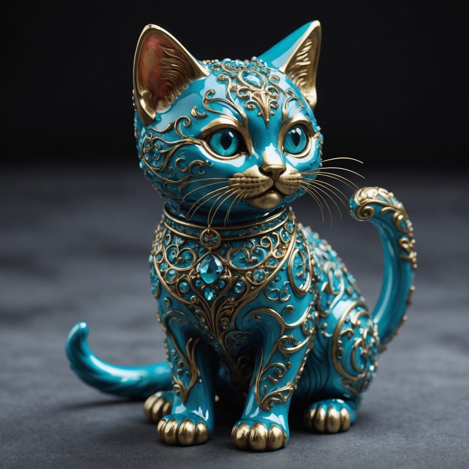 Enamel Glass Kitten Figurine: Digital Matte Painting
