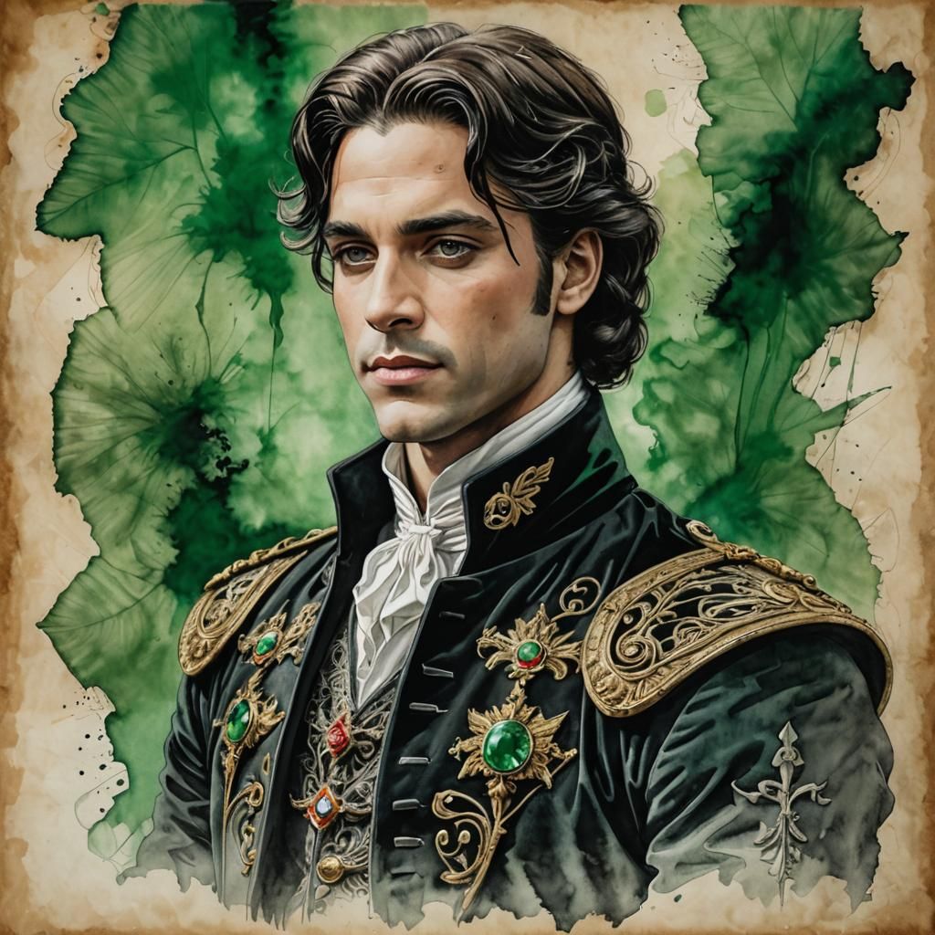 Prince Butler of Emerald Hills: Ink and Watercolor Portrait