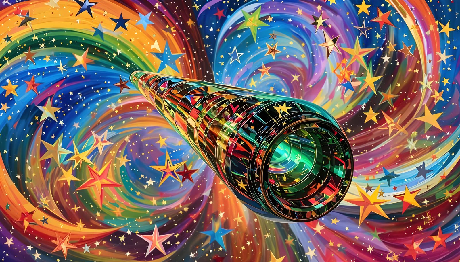 Surrealist Cosmos Mirrored in Spinning Metallic Cylinder