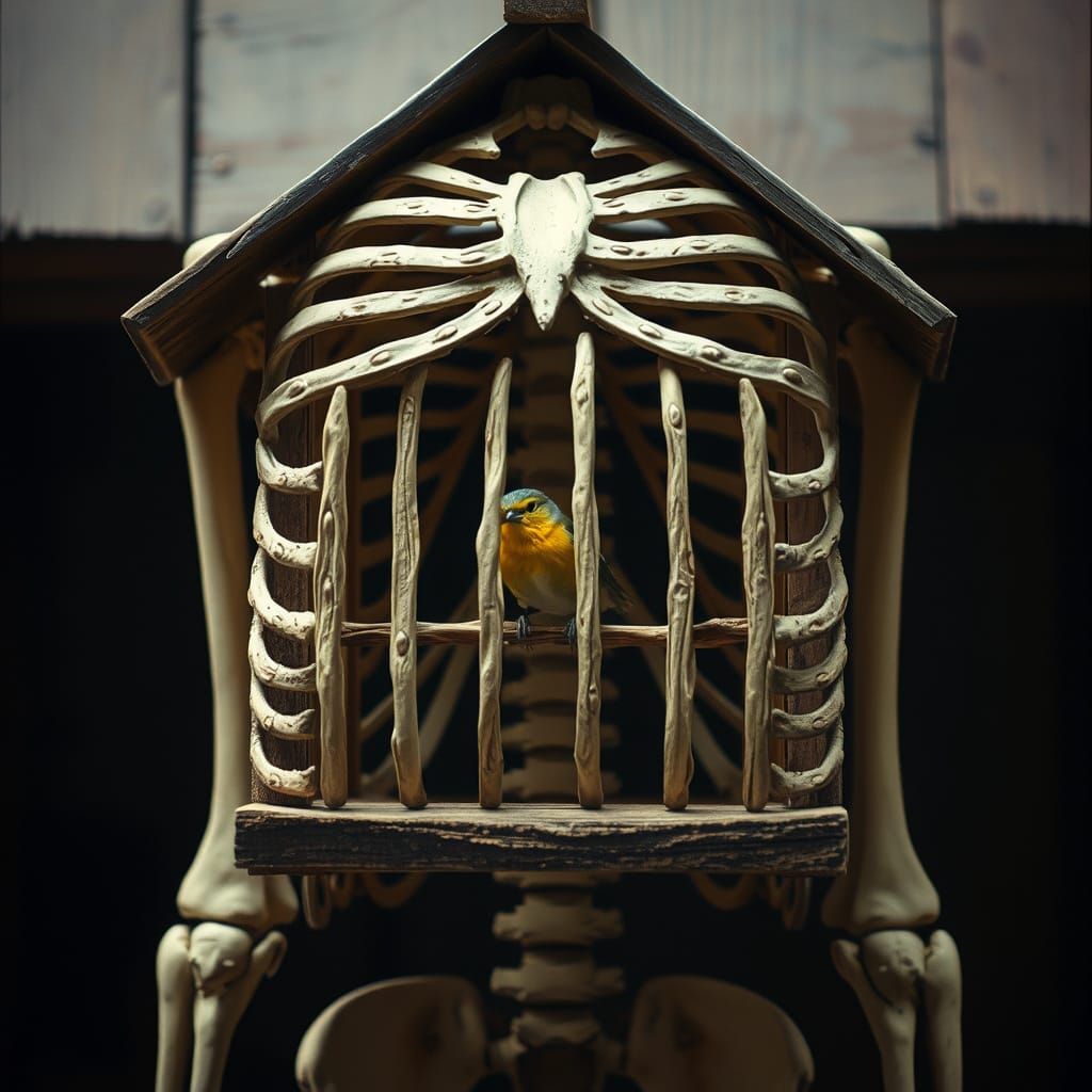 Rustic Birdhouse Ribcage in Cinematic Lighting
