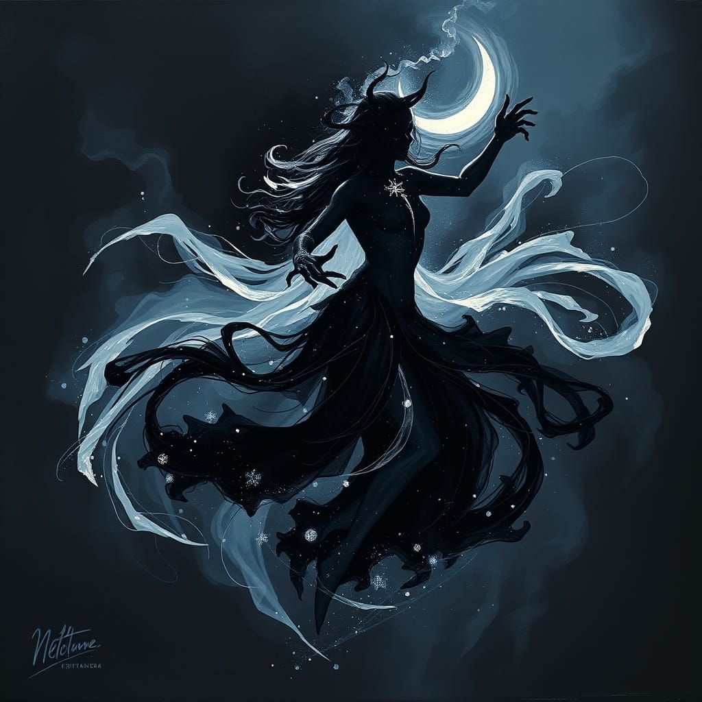 Surreal Portrait of Nocturne, the Shadow Dancer, in Impressi...