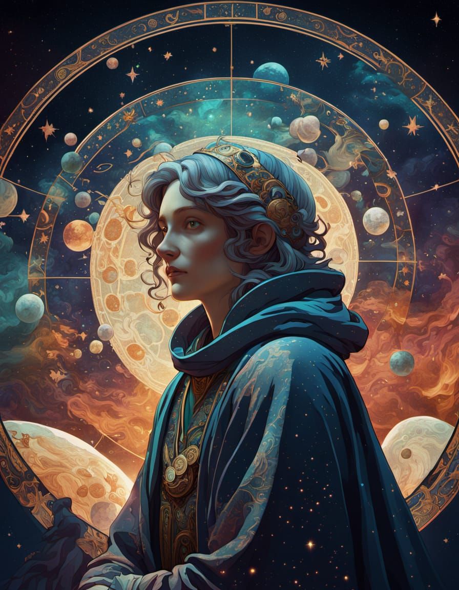 Celestial Cartographer in Mucha Style Observatory