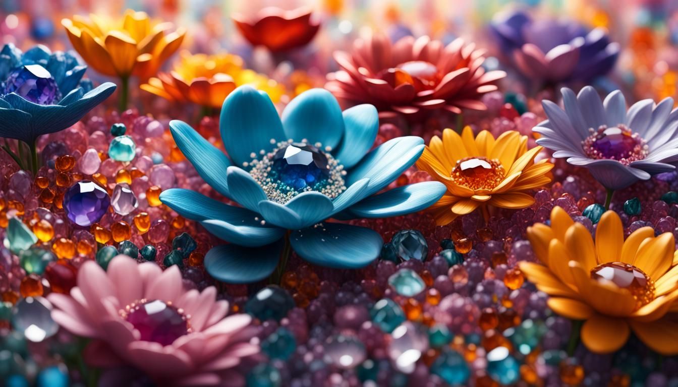 Gemstone Flowers in Hyperrealistic Concept Art