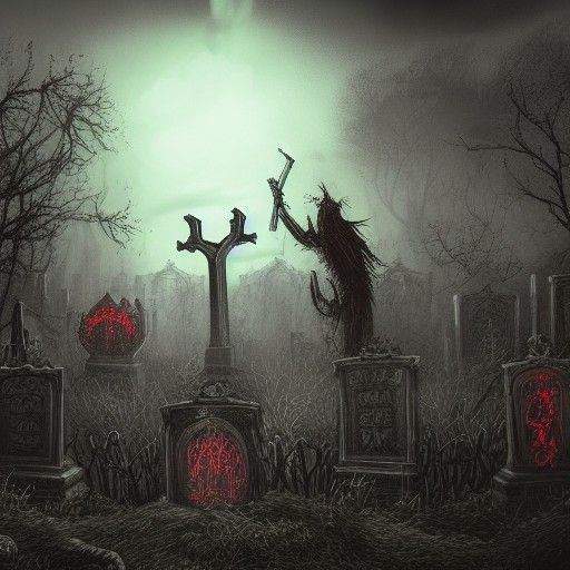 Demons Stalking Graveyard: Hyperdetailed Digital Art