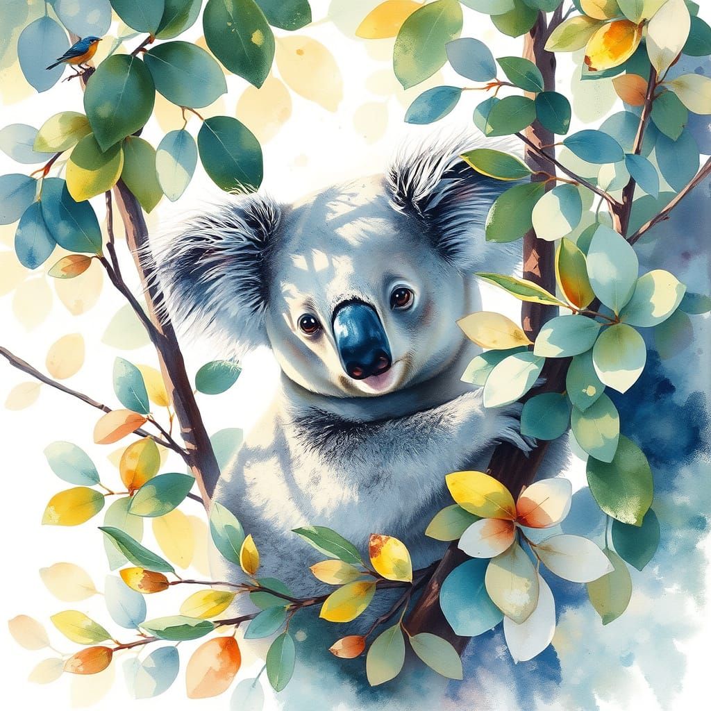 Koala in Eucalyptus: Watercolour Painting