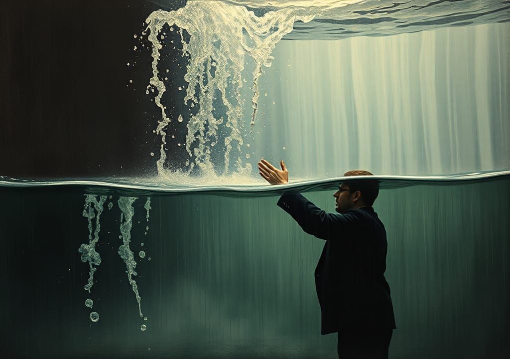 Underwater Farewell: Steinlen-Inspired Emotional Scene