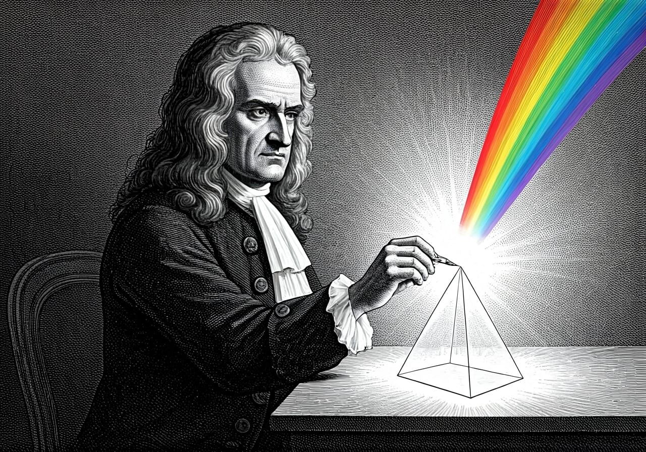 Newton's Prism Experiment in Black and White Ink
