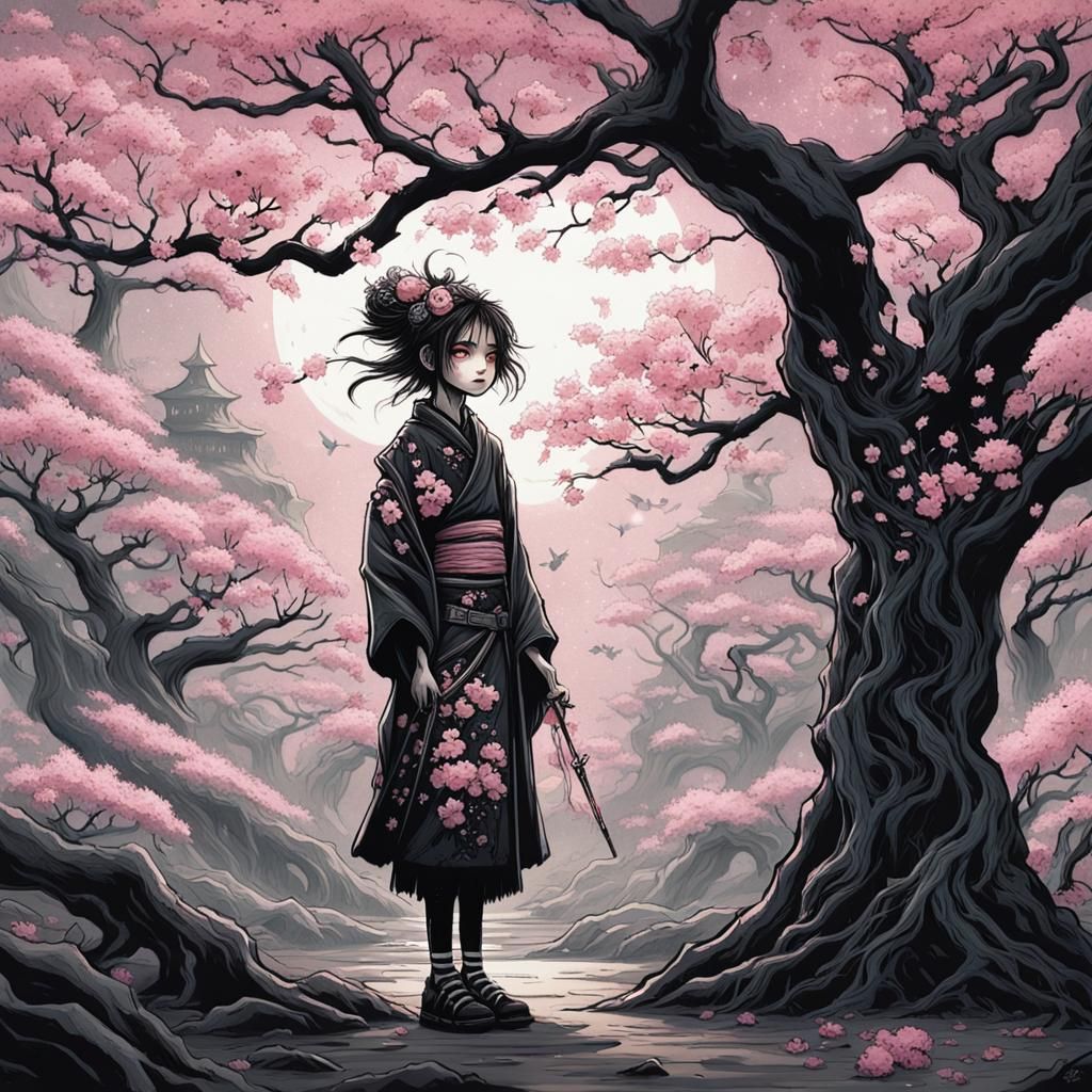 A cherry blossom fairy Wearing punk clothes With a Japanese ...