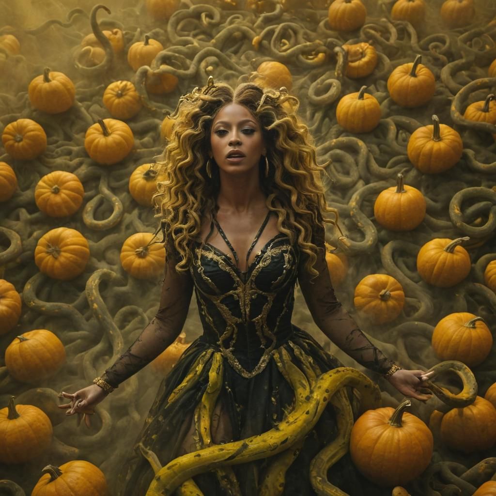 Medusa in a Pumpkin Patch: Cinematic Film Still
