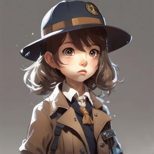 Cute Detective Girl in Anime Style