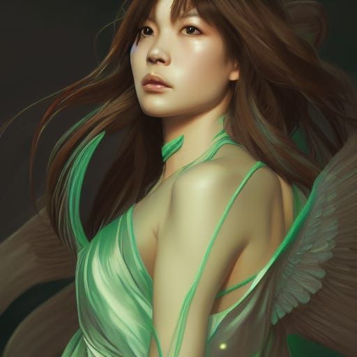 Asian Angel in Silk Dress: Hyperdetailed Portrait